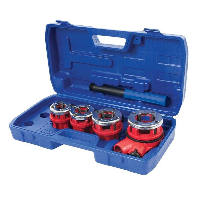 Silverline Pipe threading Kit .(5 piece  1/2”, 3/4”, 1” & 1-1/4” BSPT)
( Available on back order only, Due 25-04-2023 )