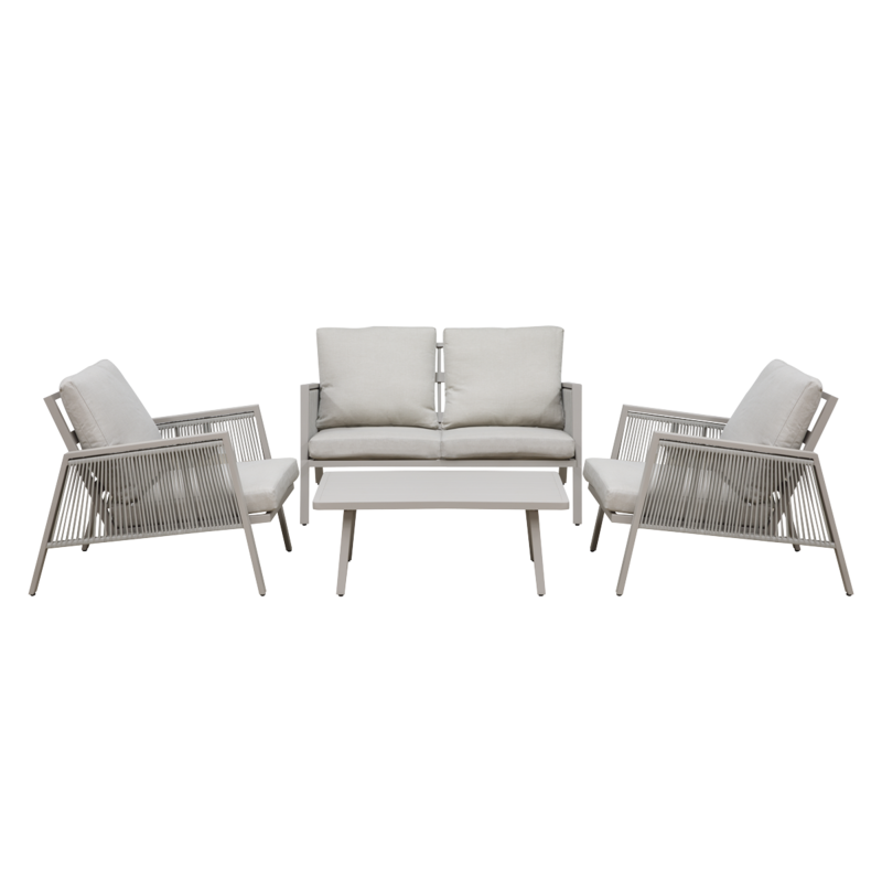 Dellonda Fusion Aluminium 4 Piece Outdoor Sofa, Arm Chairs & Coffee Table Set
