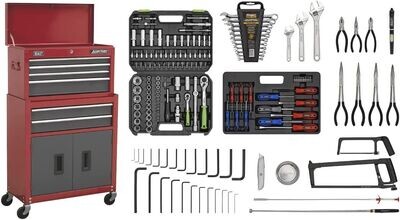 Sealey American Pro Topchest & Rollcab Combination 6 Drawer with Ball-Bearing Slides - & 170pc Tool Kit (AP2200BBCOMBO red/grey)