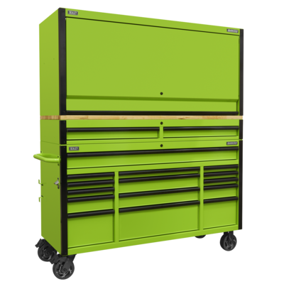 Sealey 15 Drawer 1549mm Mobile Trolley with Wooden Worktop and Hutch and 2 Drawer Riser AP6115BECOMBO1