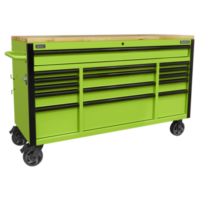 Sealey  15 Drawer Mobile Trolley with Wooden Worktop 1549mm AP6115BE