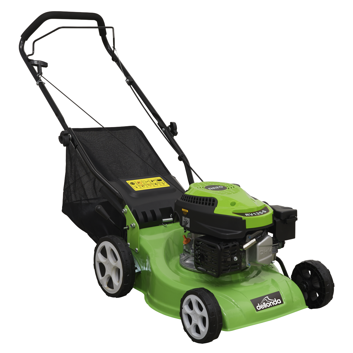 Dellonda DG100 Hand Propelled Petrol Lawnmower Grass Cutter, 132cc 16"/40cm 4-Stroke -