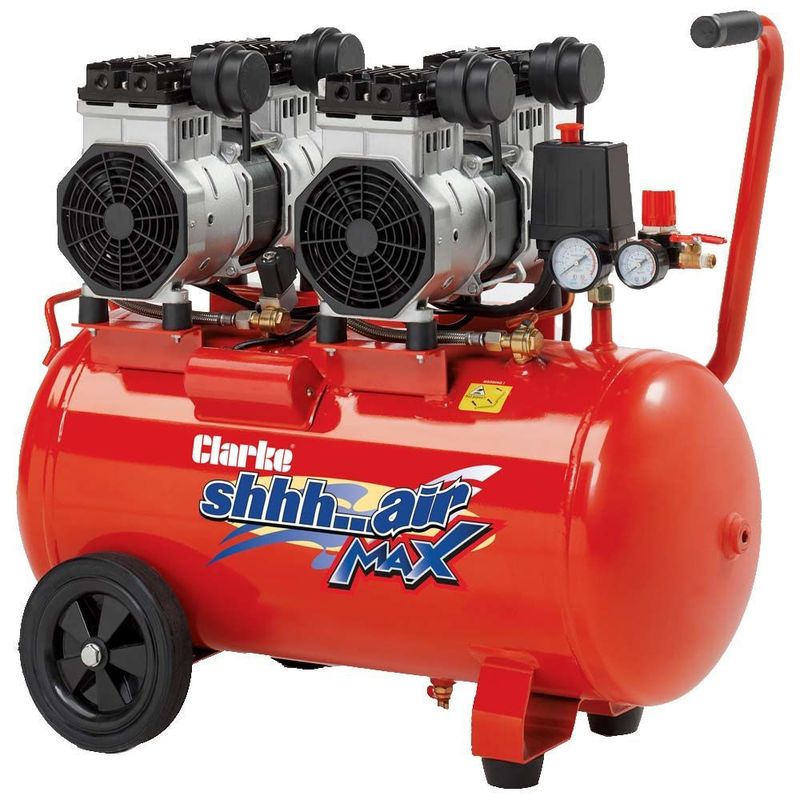 Clarke  SHHH50/350 Shhh Air Max Twin Pump 16.9cfm 50 Litre 3.5HP Low Noise Compressor (230V)
