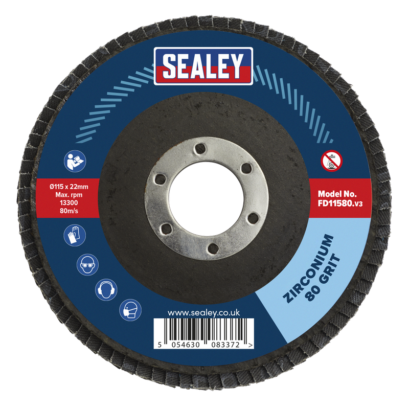 Sealey  Flap Disc Zirconium Ø115mm Ø22mm Bore 80Grit  FD11580