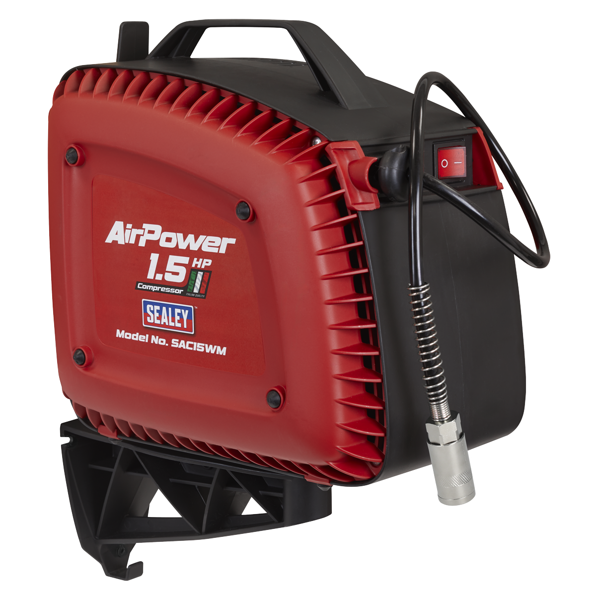 Sealey  Wall Mounting Oil Free Air Compressor 1.5hp with 7m Retractable Hose Reel  SAC15WM