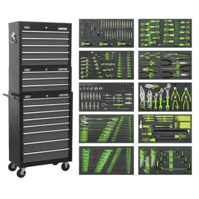 Sealey American  Pro Tool Chest Combination 16 Drawer with Ball-Bearing Slides - Black/Grey & 420pc Tool Kit (AP35TBCOMBO)
