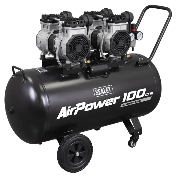Sealey -SAC10001S 100L Oil Free Low Noise Direct Drive Air Compressor 2 x 2hp