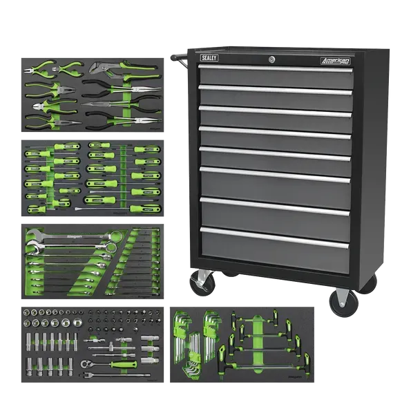 Sealey American Pro Rollcab & Drawer with 145pc Tool Kit - Black/Grey [AP35TBCOMBO3]