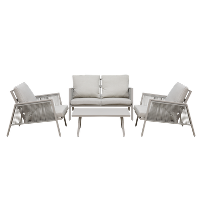 Dellonda Fusion Aluminium 4 Piece Outdoor Sofa, Arm Chairs & Coffee Table Set Dellonda Fusion Aluminium 4 Piece Outdoor Sofa, Arm Chairs & Coffee Table Set