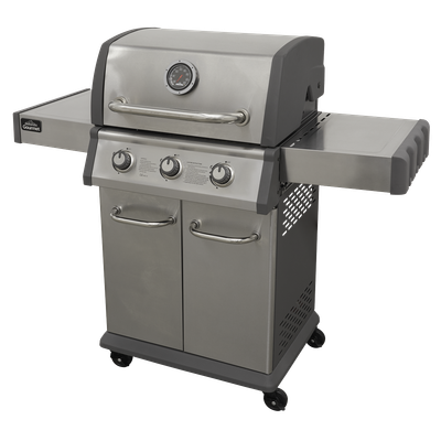 Dellonda  3 Burner Deluxe Gas BBQ Grill, Piezo Ignition, Stainless Steel, Wheels - DG16