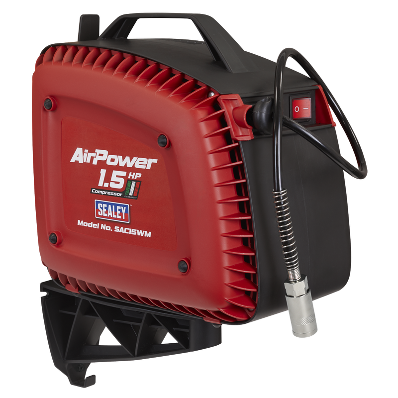 Sealey  Wall Mounting Oil Free Air Compressor 1.5hp with 7m Retractable Hose Reel  SAC15WM