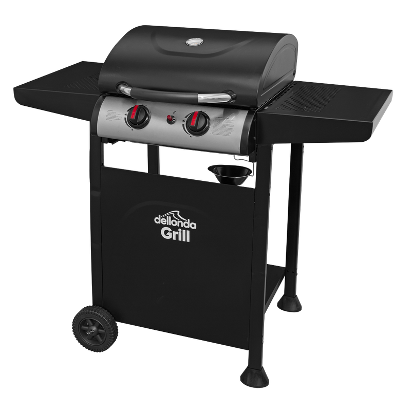 Dellonda 2 Burner Gas BBQ Grill, Ignition, Thermometer, Black/Stainless Steel - DG13