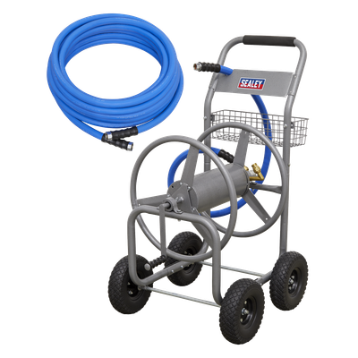 Sealey Heavy-Duty Hose Reel Cart with 30m Heavy-Duty Ø19mm Hot & Cold Rubber Water Hose Model No. HRKIT30 Sealey Heavy-Duty Hose Reel Cart with 30m Heavy-Duty Ø19mm Hot & Cold Rubber Water Hose Model No. HRKIT30