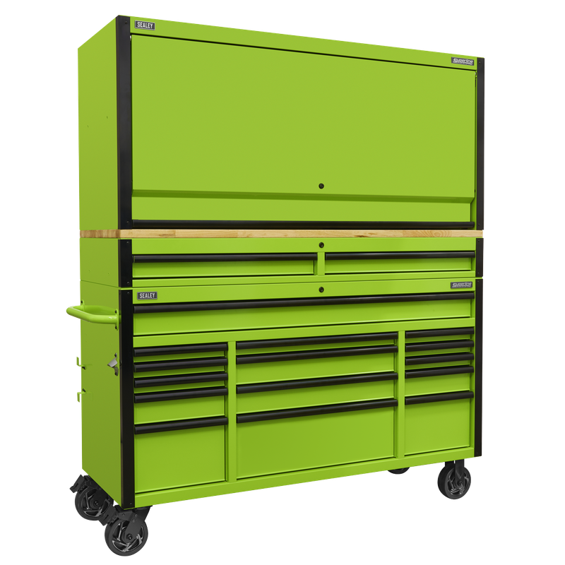 Sealey 15 Drawer 1549mm Mobile Trolley with Wooden Worktop and Hutch and 2 Drawer Riser AP6115BECOMBO1 Sealey 15 Drawer 1549mm Mobile Trolley with Wooden Worktop and Hutch and 2 Drawer Riser AP6115BECOMBO1