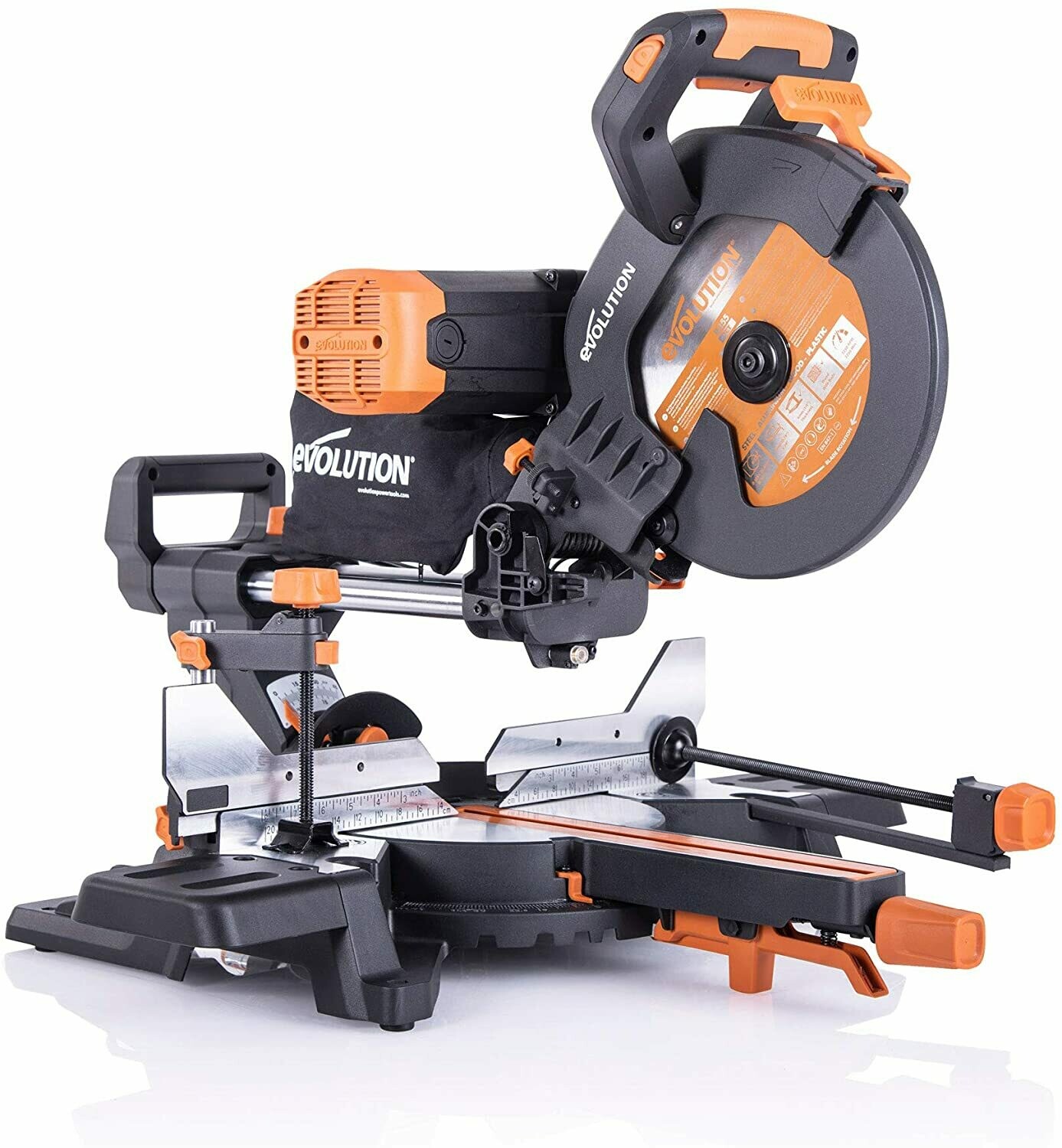 Evolution R255SMS-DB+ - 255mm Double Bevel Sliding Mitre Saw With TCT Multi-Material Cutting Blade Evolution R255SMS-DB+ - 255mm Double Bevel Sliding Mitre Saw With TCT Multi-Material Cutting Blade