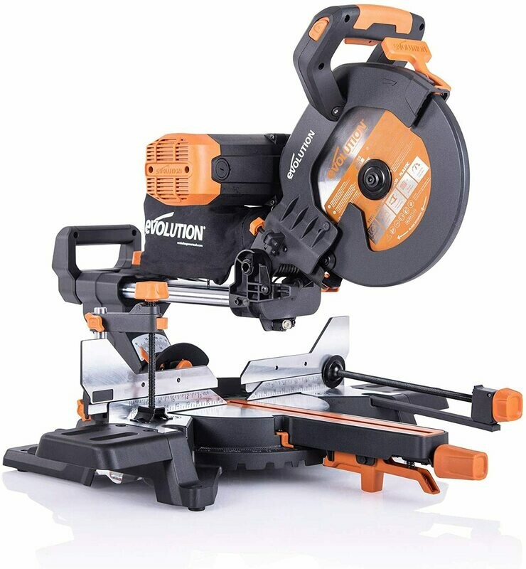 Evolution R255SMS-DB+ - 255mm Double Bevel Sliding Mitre Saw With TCT Multi-Material Cutting Blade Evolution R255SMS-DB+ - 255mm Double Bevel Sliding Mitre Saw With TCT Multi-Material Cutting Blade