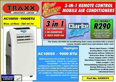 Clarke AC10050 Air Conditioner (Remote Control , Mobile, 3 in 1) Clarke AC10050 Air Conditioner (Remote Control , Mobile, 3 in 1)