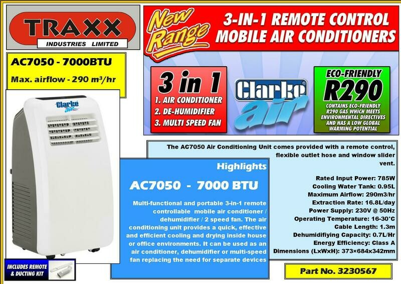 Clarke AC7050 Air Conditioner (Remote Control , Mobile, 3 in 1) Clarke AC7050 Air Conditioner (Remote Control , Mobile, 3 in 1)