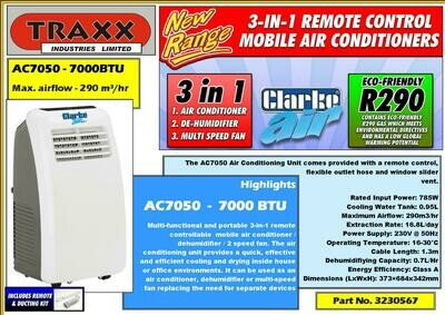 Clarke AC7050 Air Conditioner (Remote Control , Mobile, 3 in 1) Clarke AC7050 Air Conditioner (Remote Control , Mobile, 3 in 1)
