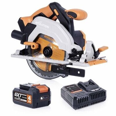 Evolution R165CCS-Li Cordless 165mm Circular Saw 18V Li-Ion EXT & Multi-Material Blade - 4.0Ah Battery & Rapid Charger 066-0001A Evolution R165CCS-Li Cordless 165mm Circular Saw 18V Li-Ion EXT & Multi-Material Blade - 4.0Ah Battery & Rapid Charger 066-0001A