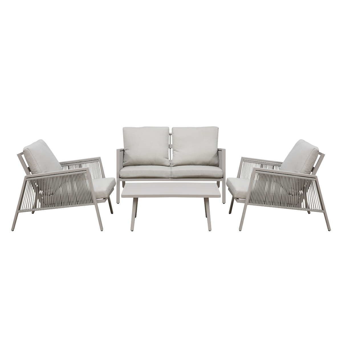 Dellonda Fusion Aluminium 4 Piece Outdoor Sofa, Arm Chairs & Coffee Table Set Dellonda Fusion Aluminium 4 Piece Outdoor Sofa, Arm Chairs & Coffee Table Set