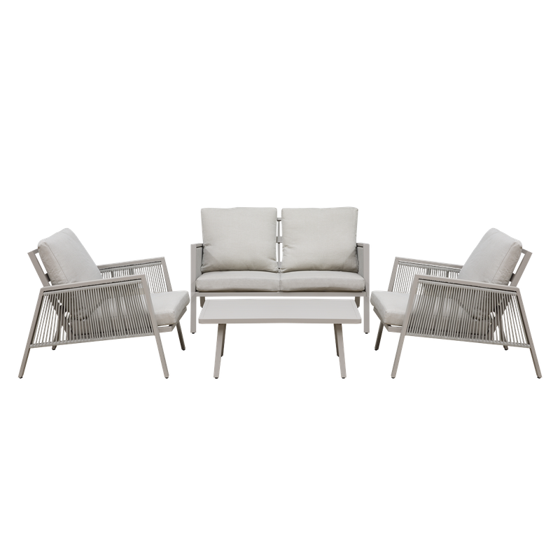 Dellonda Fusion Aluminium 4 Piece Outdoor Sofa, Arm Chairs & Coffee Table Set Dellonda Fusion Aluminium 4 Piece Outdoor Sofa, Arm Chairs & Coffee Table Set