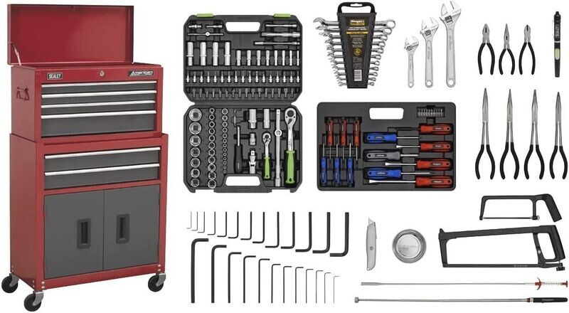 Sealey American Pro Topchest & Rollcab Combination 6 Drawer with Ball-Bearing Slides - & 170pc Tool Kit (AP2200BBCOMBO red/grey) Sealey American Pro Topchest & Rollcab Combination 6 Drawer with Ball-Bearing Slides - & 170pc Tool Kit (AP2200BBCOMBO red/grey)