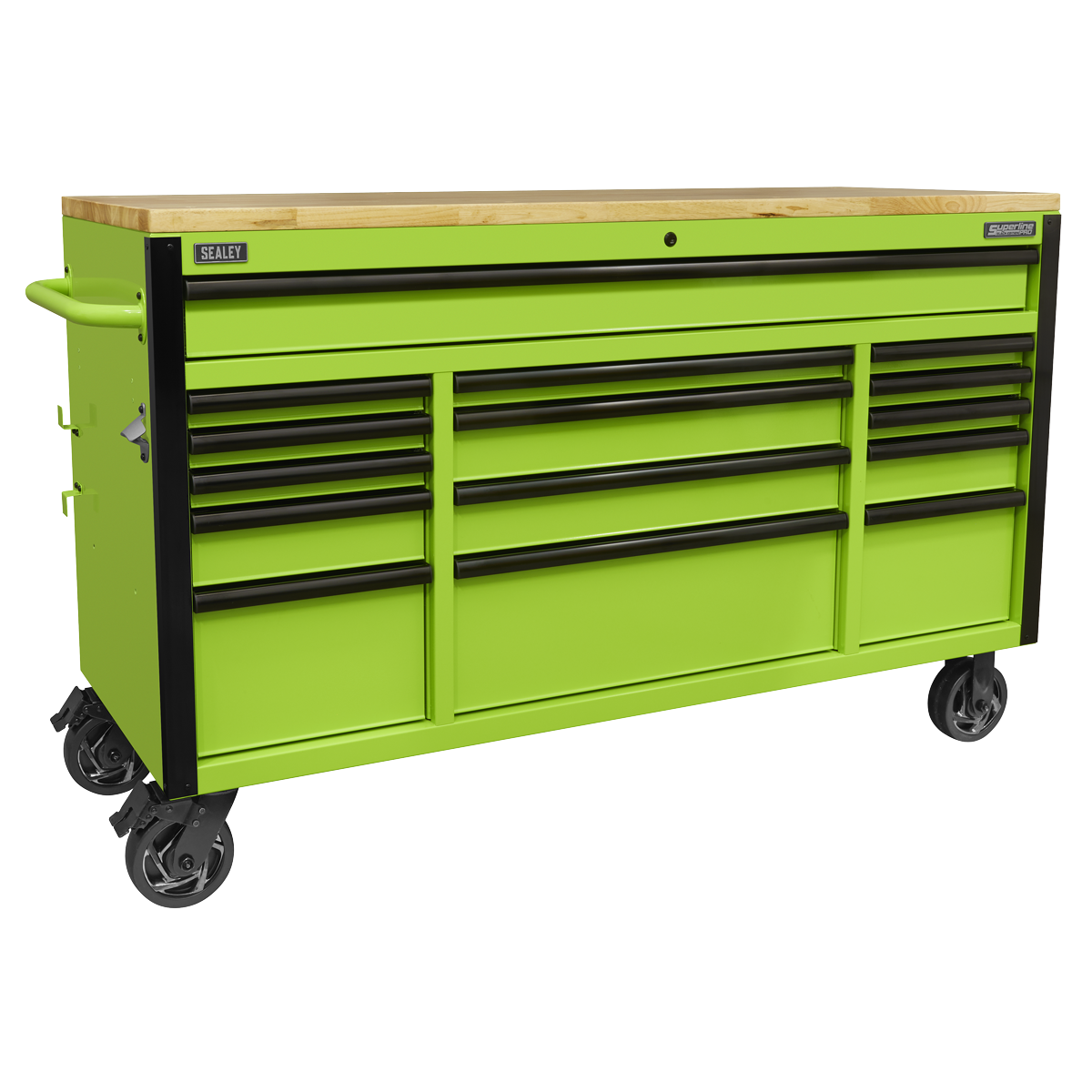 Sealey Superline Pro 15 Drawer Mobile Trolley with Wooden Worktop 1549mm AP6115BE Sealey Superline Pro 15 Drawer Mobile Trolley with Wooden Worktop 1549mm AP6115BE