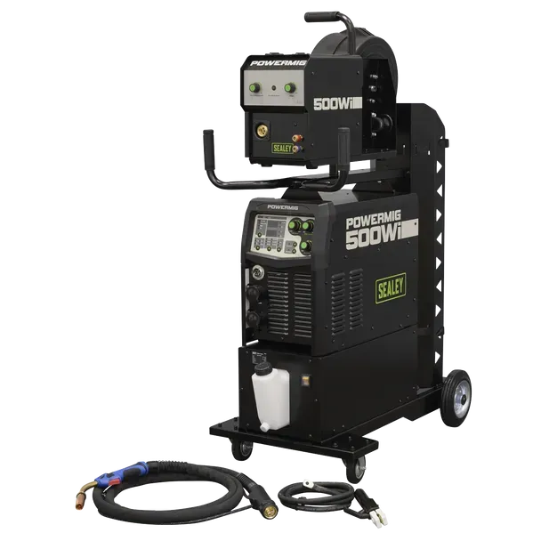 Sealey POWERMIG500Wi  500A Professional Gas/Gasless MIG/TIG/MMA Inverter Welder with Portable Wire Feeder & Water Cooler 400V 3ph