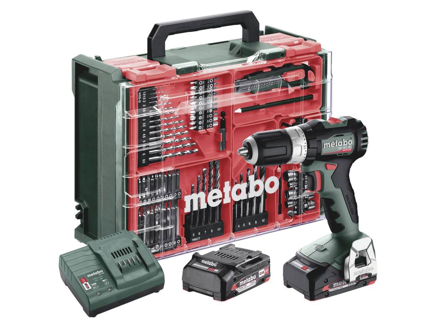 Metabo SB18LBLSET 18V Combi Drill Kit & 78pcs Accessory Set 613157710 Metabo SB18LBLSET 18V Combi Drill Kit & 78pcs Accessory Set 613157710