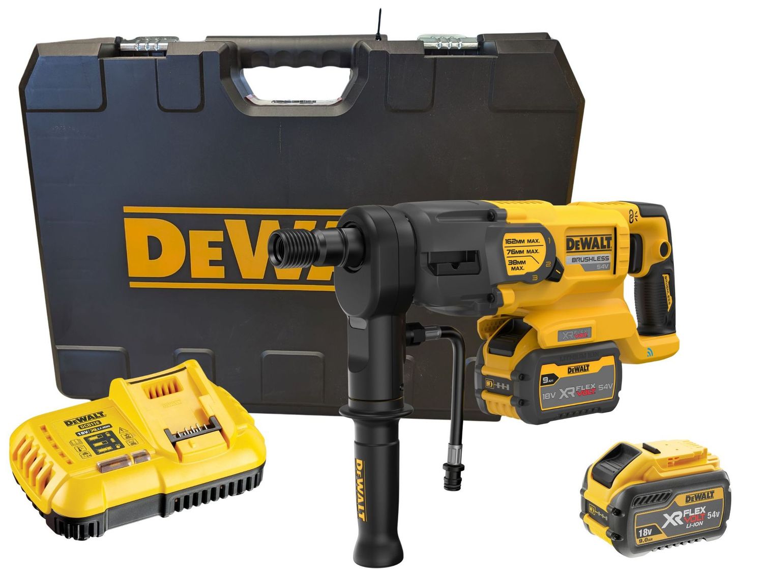 DEWALT DCD150X2 54v Diamond core drill - 1 1/4 DEWALT DCD150X2 54v Diamond core drill - 1 1/4" UNC thread c/w 2 x 54v 3Ah/18v 9Ah FLEXVOLT Li-ion batteries and charger