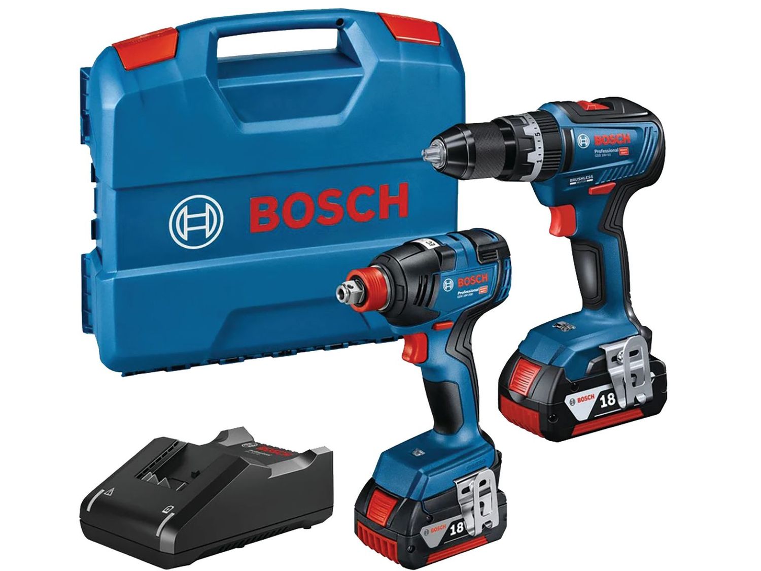 BOSCH GSB18V-55+GDR18V-200 18v Twin pack 2 x 4.0Ah Li-ion batteries and charger BOSCH GSB18V-55+GDR18V-200 18v Twin pack 2 x 4.0Ah Li-ion batteries and charger