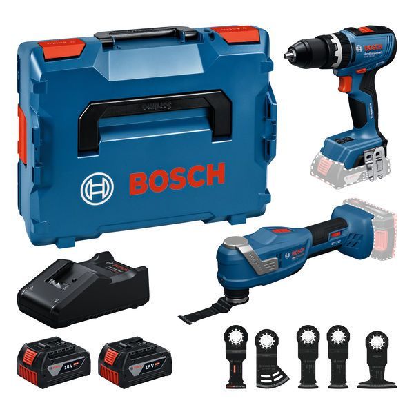 BOSCH GOP18V-30+GSB18V-65 18v Twin pack 2 x 5.0Ah Li-ion batteries and charger BOSCH GOP18V-30+GSB18V-65 18v Twin pack 2 x 5.0Ah Li-ion batteries and charger