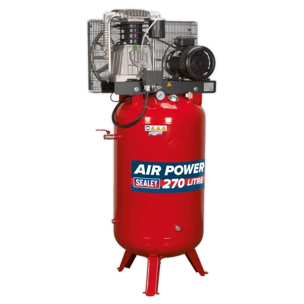 Sealey  SACV52775B  270L Vertical Belt Drive Air Compressor with Cast Cylinders 7.5hp 2-Stage