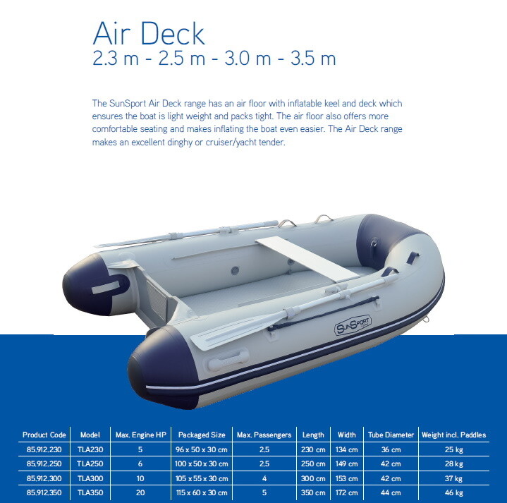 Comfort Line / Sun Sport / Talamex, AD FLAT Air Deck Inflatable Craft 2.3m - 3.5m:  SELECT MODEL FOR PRICE