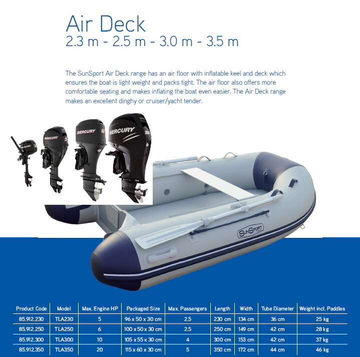 Comfortline / Sun Sport / Talamex, Flat Air Deck AD 230 / Selection of Motors  MAKE SELECTION TO SEE PRICING