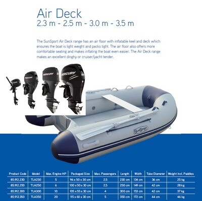 Comfortline / Sun Sport / Talamex, Flat Air Deck AD 230 / Selection of Motors  MAKE SELECTION TO SEE PRICING