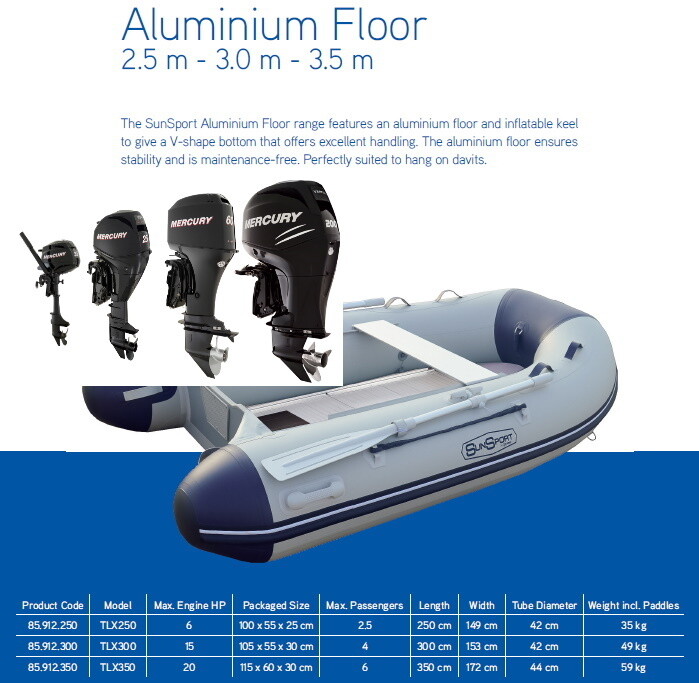 MA Sun Sport / Talamex, Package with Motor, Ally Deck / Air Deck, Inflatable Boat:  2.5 ~ 3 ~ 3.5 M