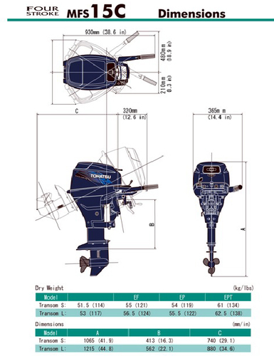 MFS 15E EFI Tohatsu Outboard ~ ALL Models ~ Click to show pricing