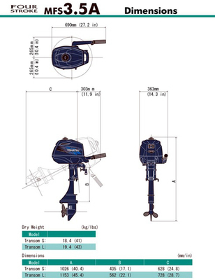 MFS 3.5 C Tohatsu Outboard Short ~ ALL Models ~ Click to show pricing