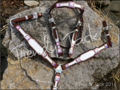 Shown w/ breastcollar, cheek, browband, and matching center strap