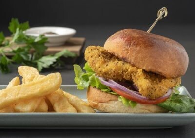 Pie Works Chicken schnitzel Burger With A Side of chips (please whatsapp and check stock of schnitzel before ordering)