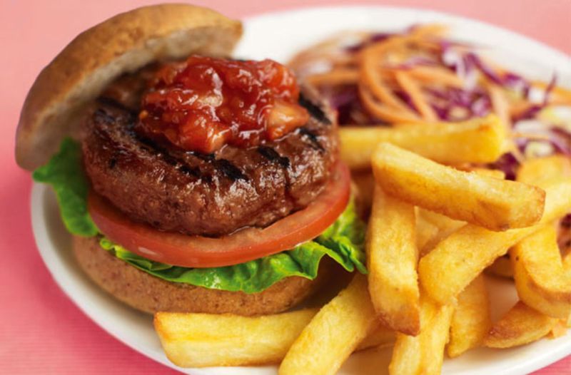 A legendary Pieworks beef burger with a side of chips