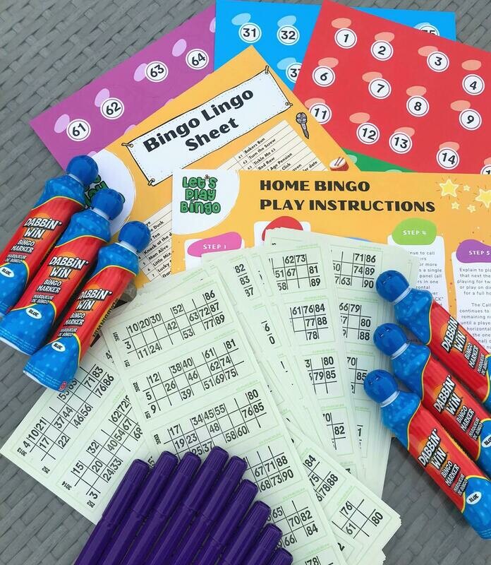 HOME BINGO KIT + 6 DABBERS &amp; 10 MARKERS