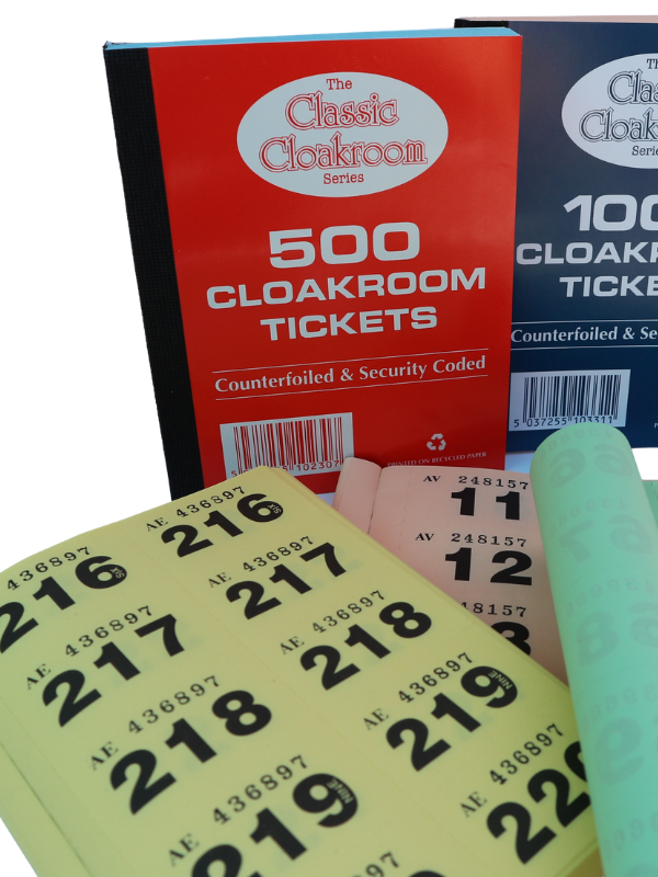 1 - 500 Cloakroom Tickets (Qty: 72 books per box)