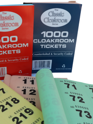 1 - 1000 Cloakroom Tickets (Qty: 36 books per box)
