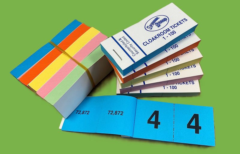 1-100 Cloakroom Tickets (Qty: 100 books per box)