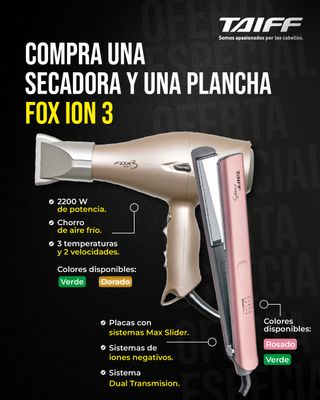 Secadora de Cabello TAIFF Fox Ion3 Gold 2200W + Plancha Fox ion3 soft rose