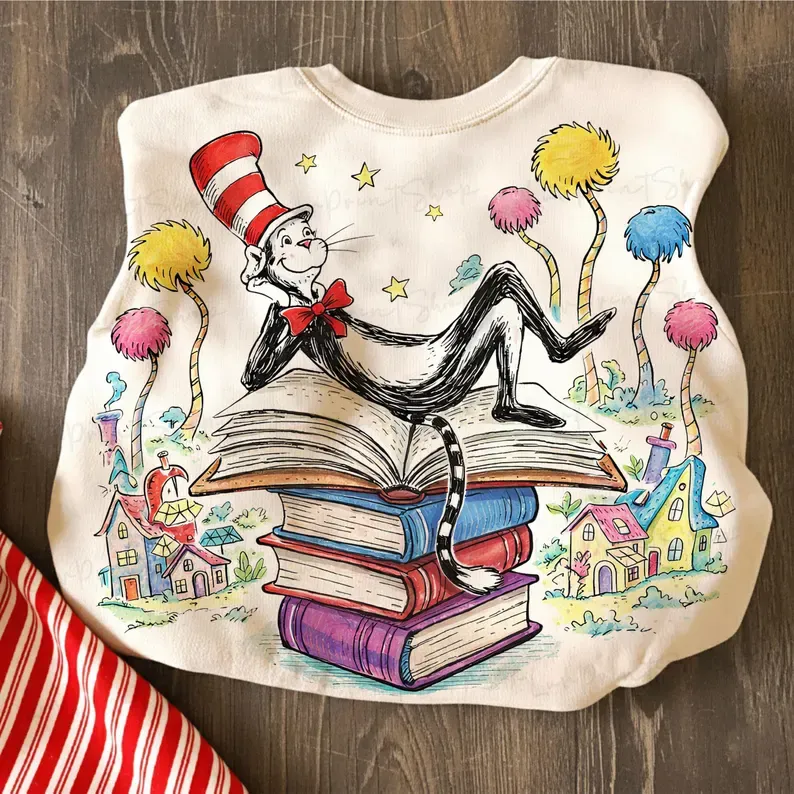 Cat in the hat with books