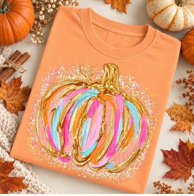 Watercolor pumpkin on Comfort Color Tee